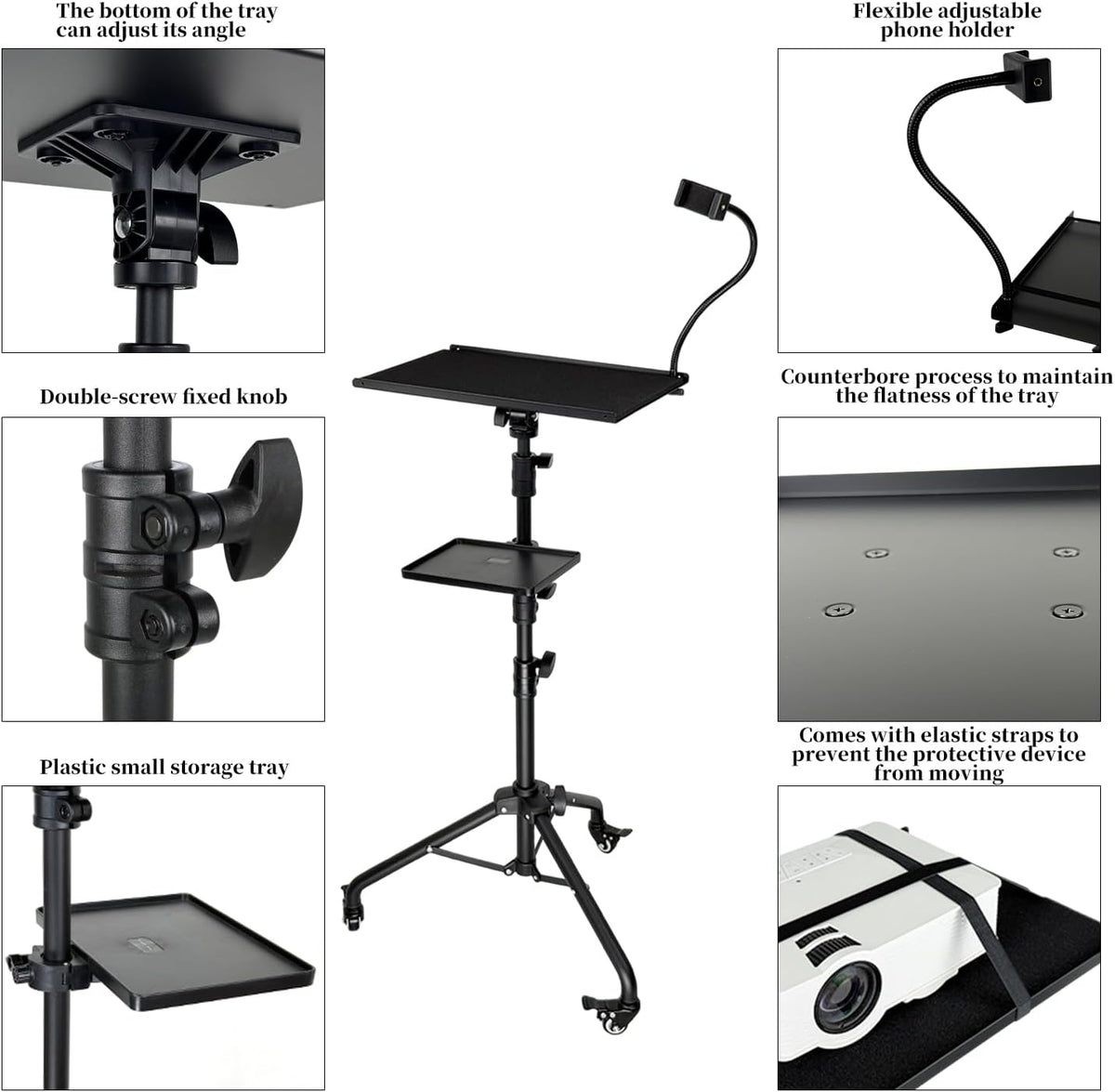 Rolling DJ Laptop Tripod Stand Projector DJ Stand with Wheels & Casters