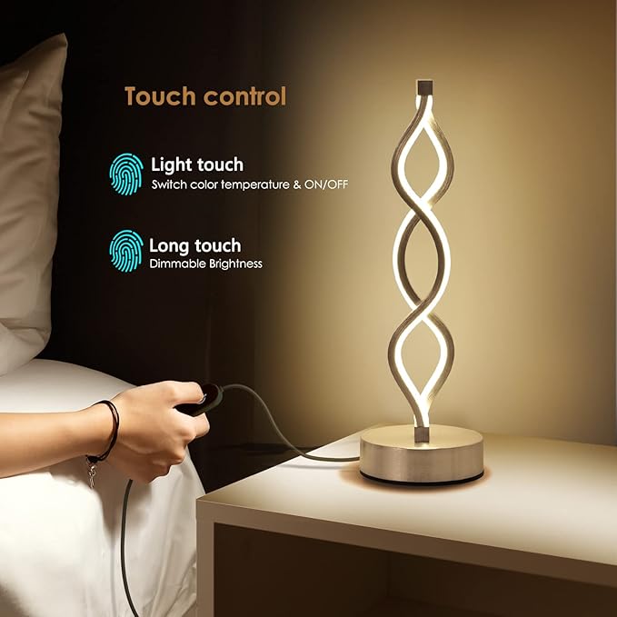NUÜR Silver Lamps for Bedrooms Set of 2, Small Table Lamp, 3 Colour Temperature