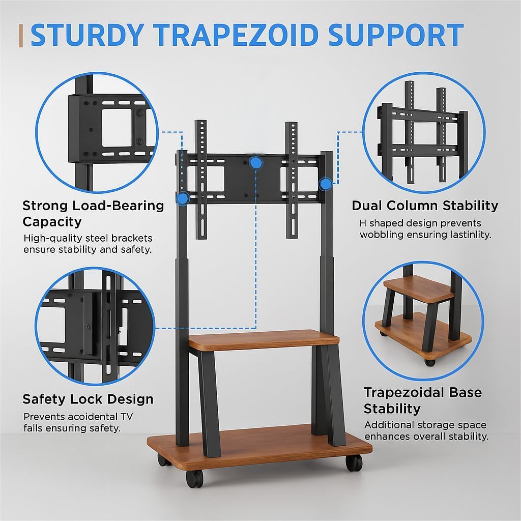 Rolling TV Stand for 32-80 Inch TVs, TV Cart with Power Outlet