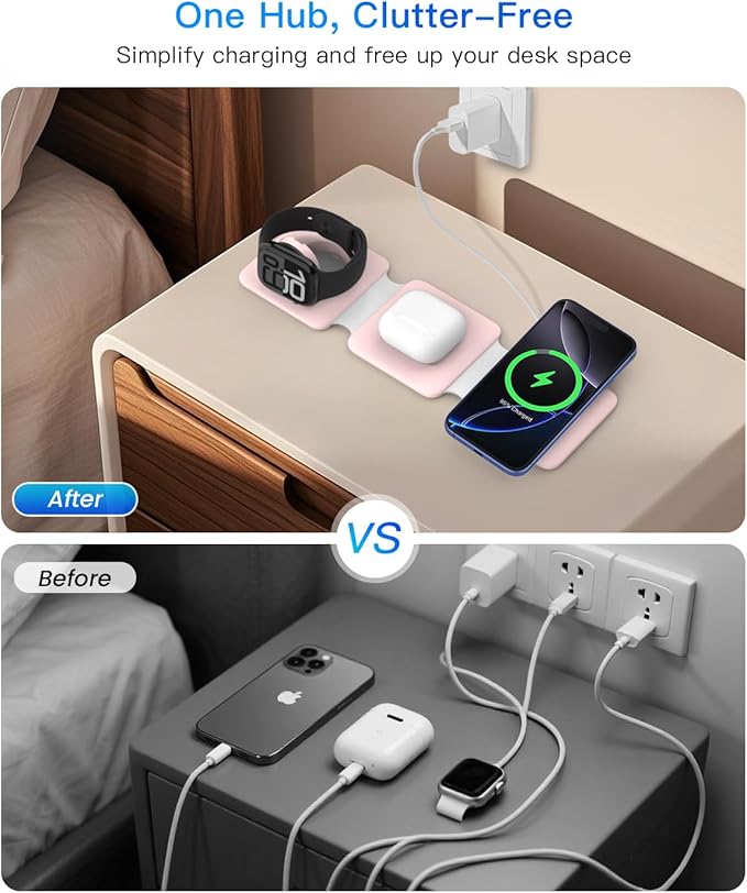 Charging Station for Apple Multiple Devices: 3 in 1 Foldable Magnetic Wireless