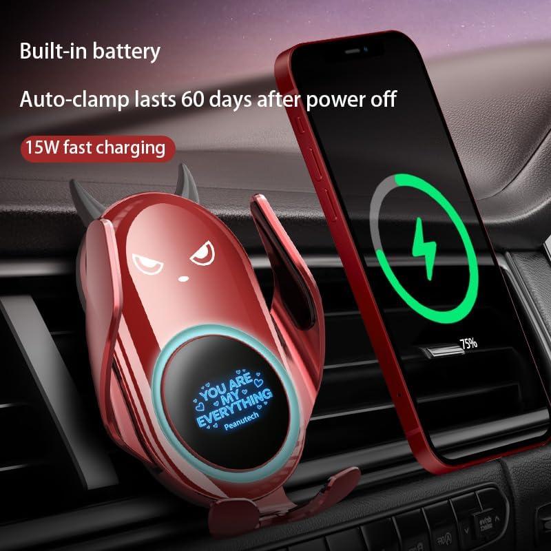 Cute Red Demon Gothic Wireless Car Phone Charger Mount, Auto Clamp Holder