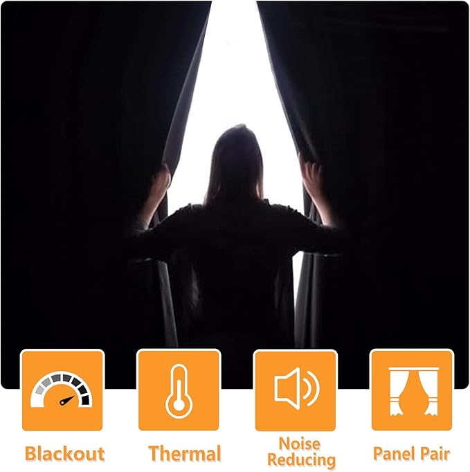 Hiasan Blackout Window Curtain Panels, Thermal Insulated, Light Blocking (Set...