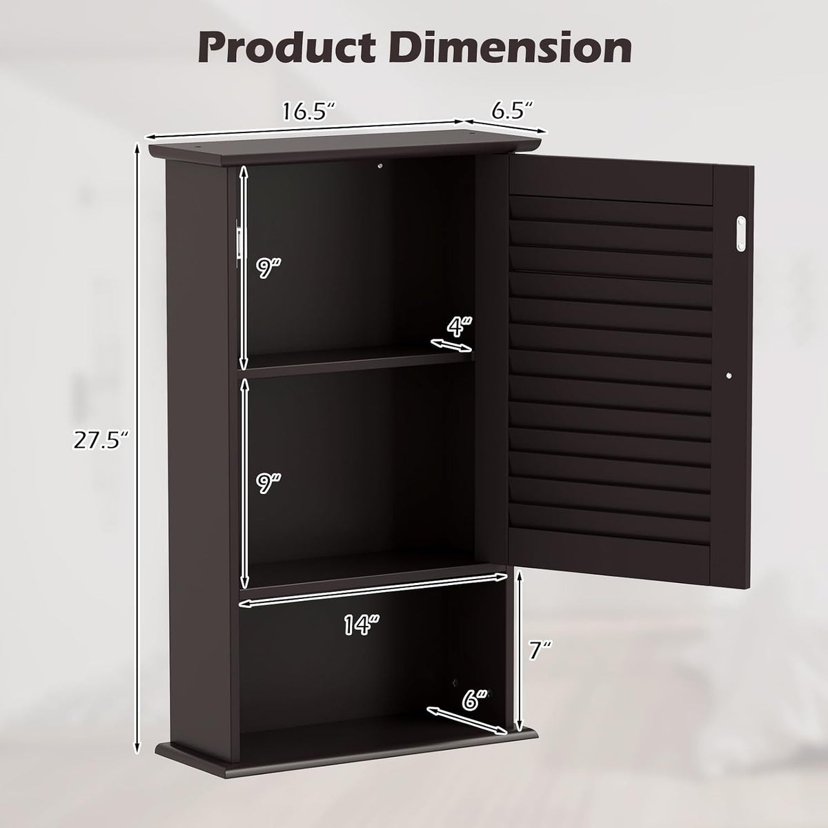 Tangkula Medicine Cabinet, Wall Mounted Bathroom Cabinet Single Door Wooden B...