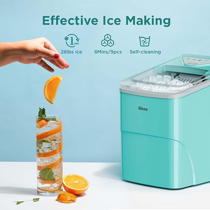 Silonn Ice Makers Countertop, 9 Cubes Ready in 6 Mins, Self-Cleaning Ice Machine