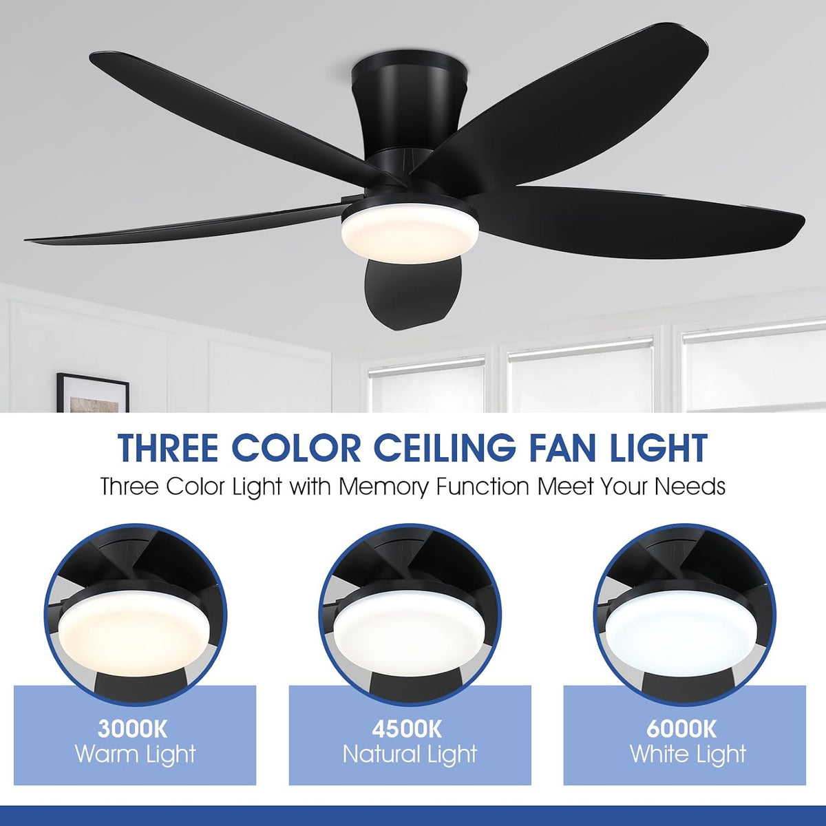Surtime 42" Ceiling Fans with Lights-Low Profile Ceiling Fan with Light ...
