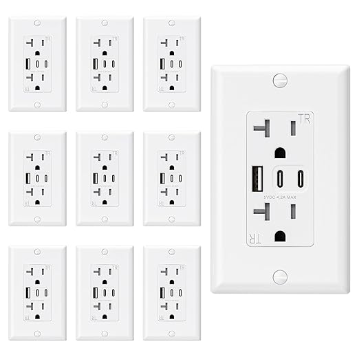 ELEGRP USB Outlets, 20 Amp Wall Outlet (10 Pack)