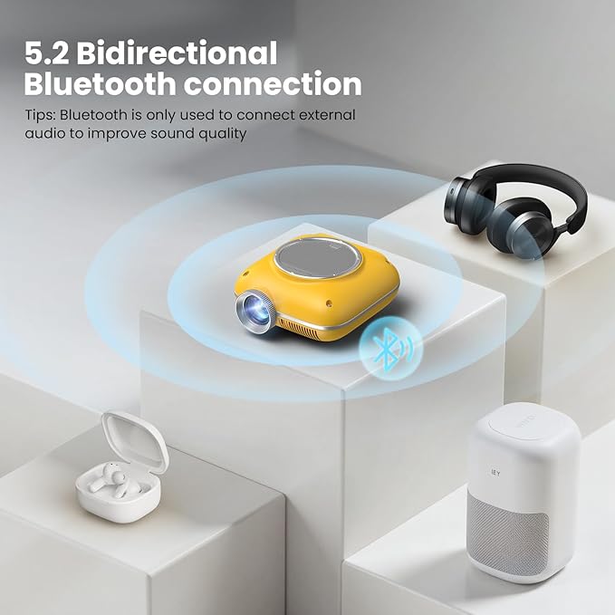 HOMPOW Mini Projector with Two -Way Bluetooth, Portable Projector