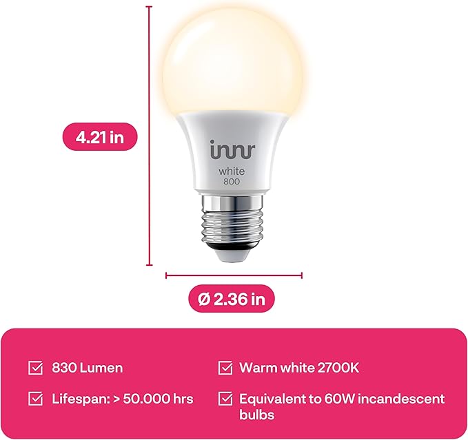 innr Smart Light Bulbs, A19 Zigbee, Works (4-Pack)