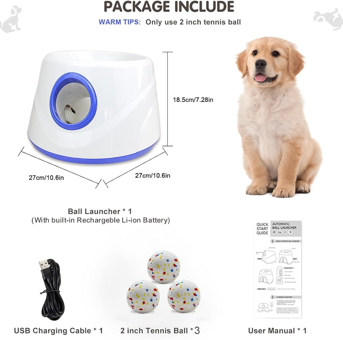 Automatic Dog Ball Launcher,Adjustable Distance Hands‑free Dog Ball Thrower