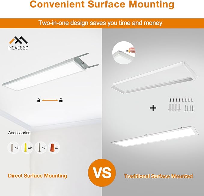 Mcacggo 1x4 LED Flat Panel Light Flush Mount 4-Pack, 3000K/4000K/5000K