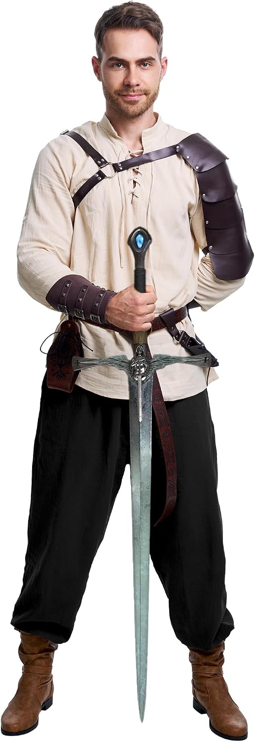 8 Pcs Men's Renaissance Costume Halloween Medieval Pirate Shirt Pant Viki...