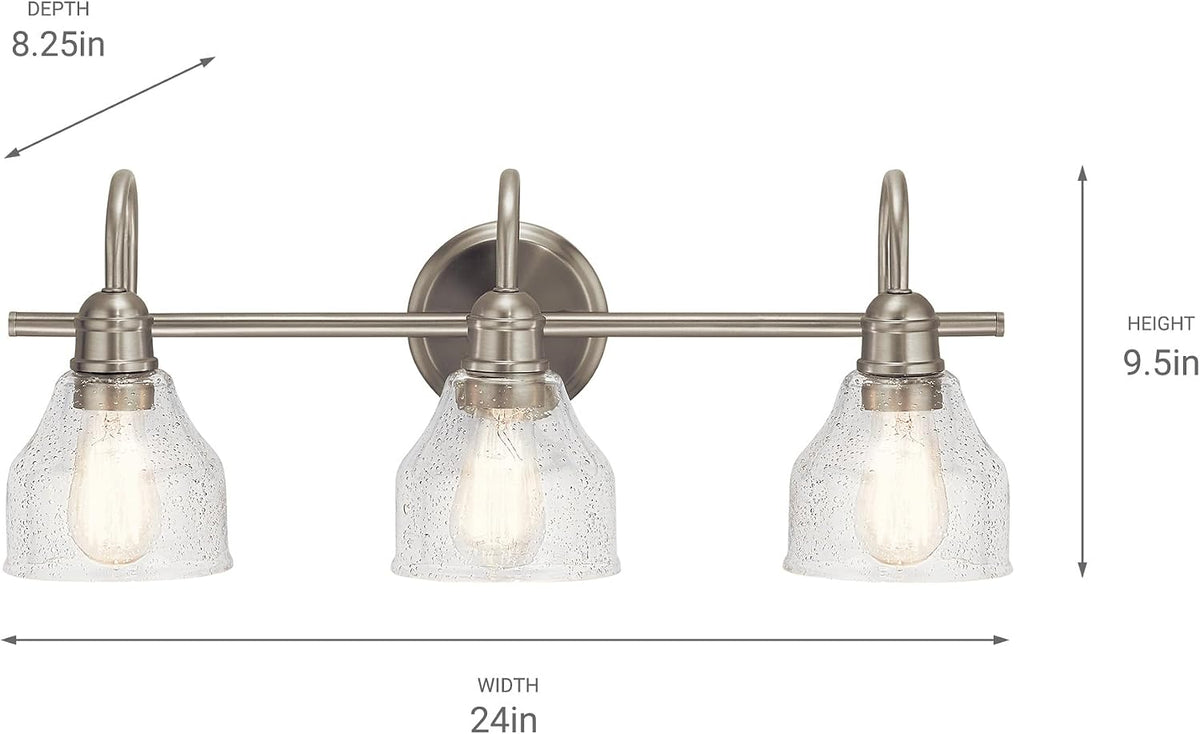 Kichler Avery 3-Light Farmhouse Vanity Light, Brushed Nickel
