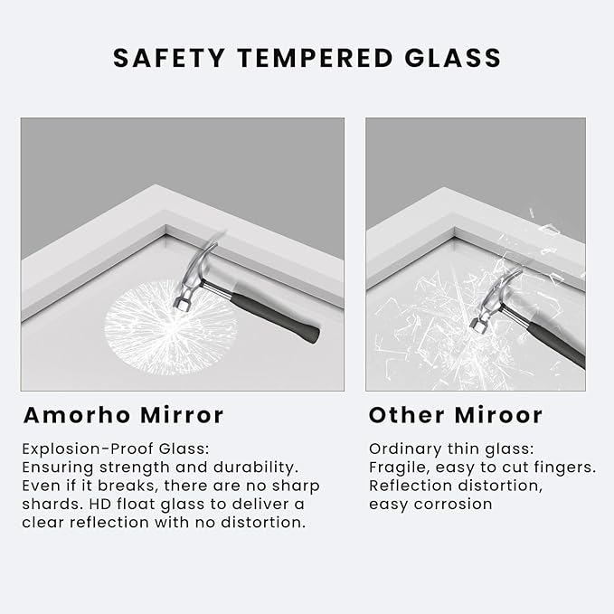 Amorho Bathroom Mirror, 36x36 Inch White Thick Metal Framed Wall Mirrors