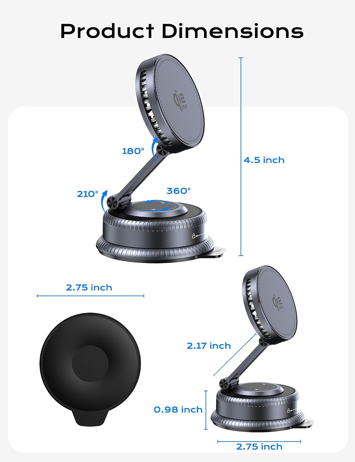 Qi2.2 25W MagSafe Car Mount Charger, Cooling Fan+75W Fast Adapter