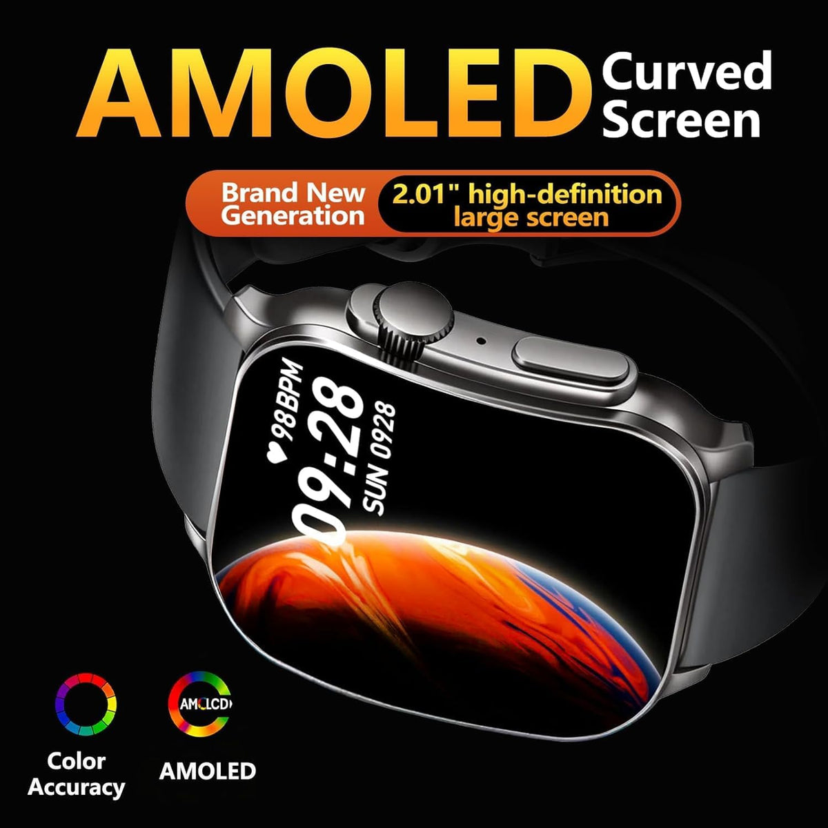 Smart Watch for Men,Bluetooth Answer/Make Calls, 2.01" AMOLED Curved Screen