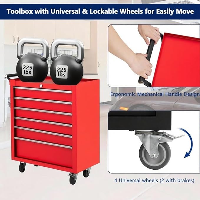 IDEALHOUSE Rolling Tool Chest, 6 Drawers Tool Storage Cabinet, Toolbox