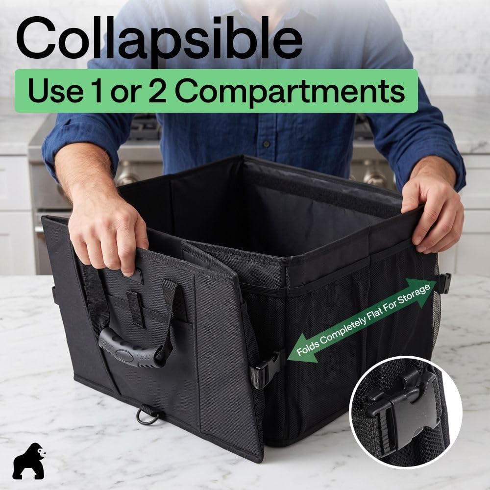 GORILLA GRIP Trunk Organizer for SUV and Cars, Extra Large Capacity, Black
