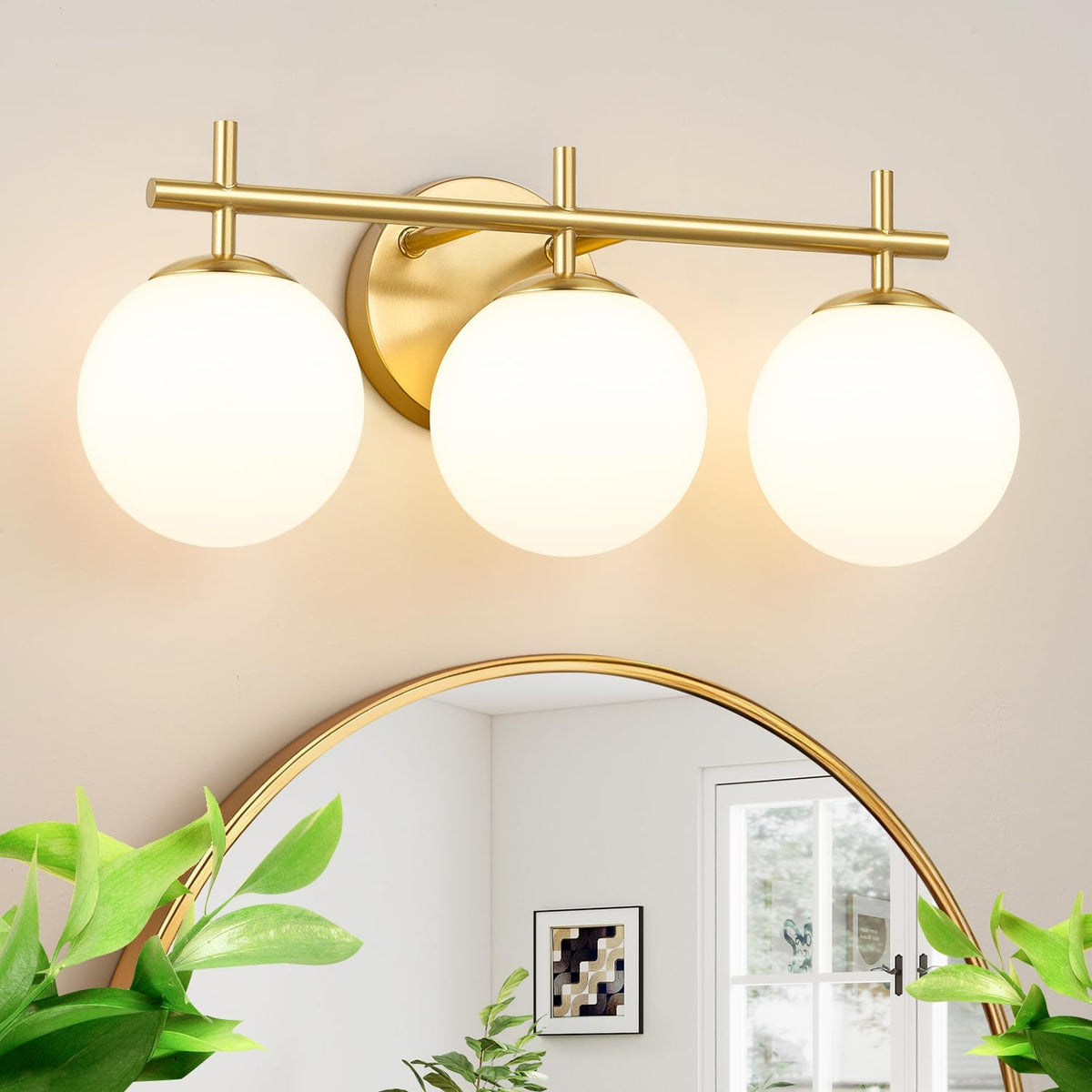 3-Light Bathroom Light Fixtures, Brushed Gold Vanity Lights for Bathroom with...