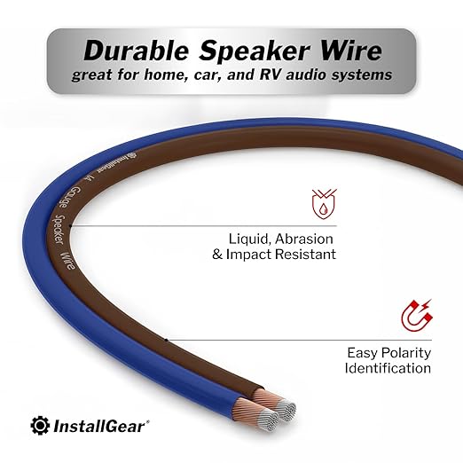 InstallGear 14 Gauge Speaker Wire Cable, 14 AWG Speaker Wire Cable, True Spec
