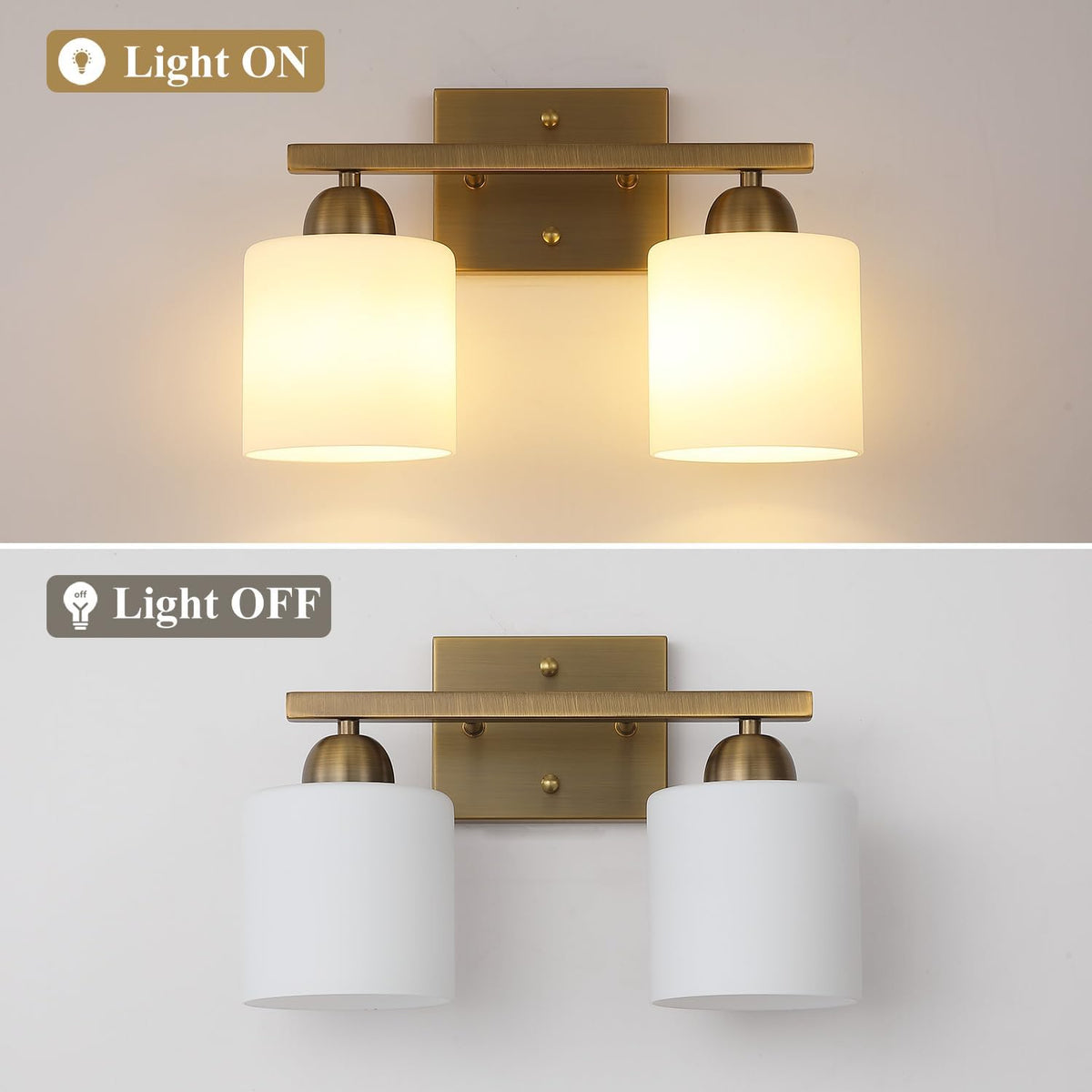 Milk Glass Vanity Lights for Bathroom, 2 Light Antique Matte Brass Bathroom V...