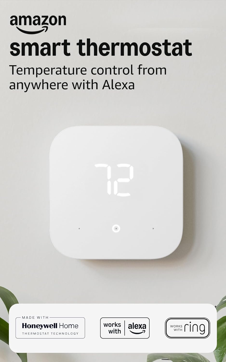 Amazon Smart Thermostat, Save money and energy, Works with Alexa and Ring