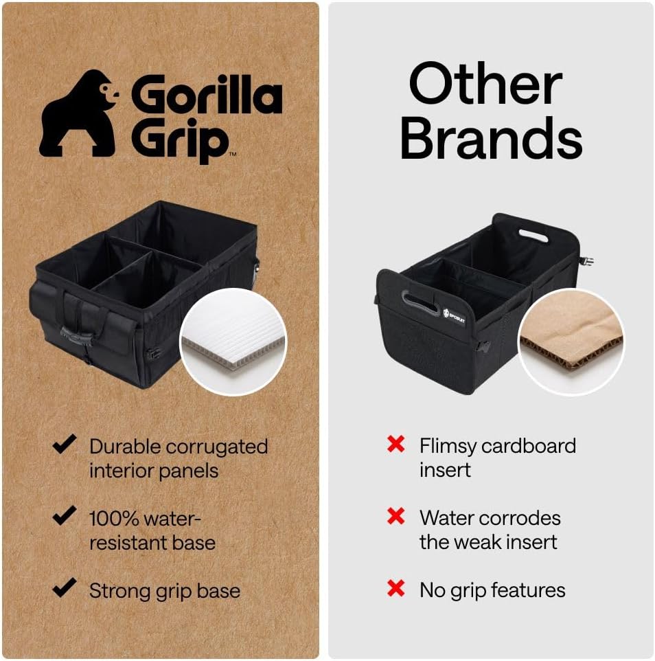 GORILLA GRIP Trunk Organizer for SUV and Cars, Extra Large Capacity, Black