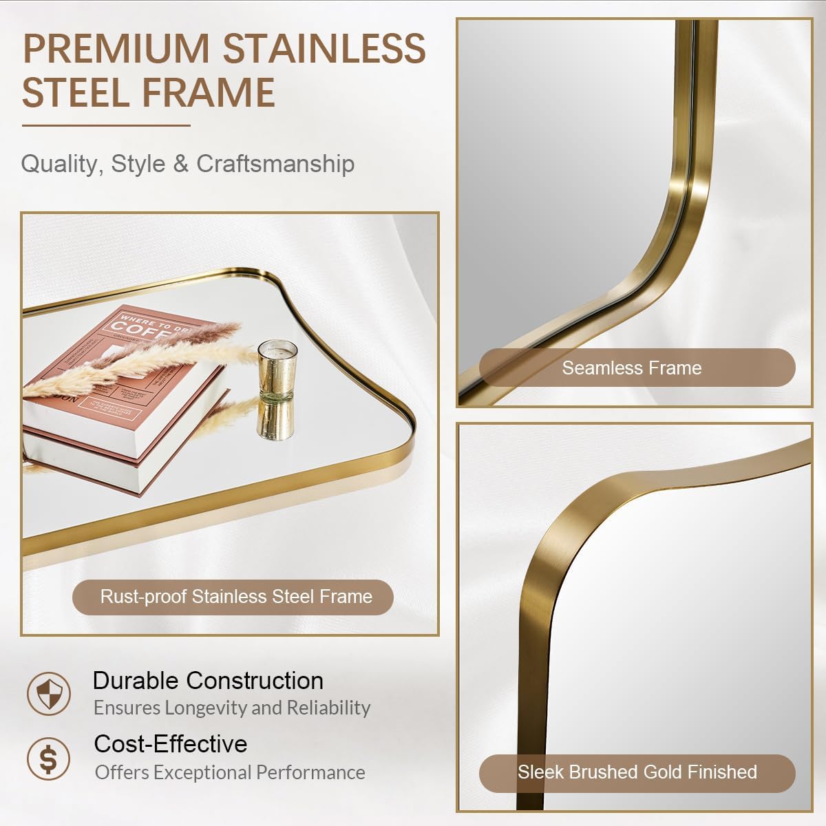 Irregular 20"x30" Brushed Gold Vanity Mirror | Anti-Rust Stainless ...