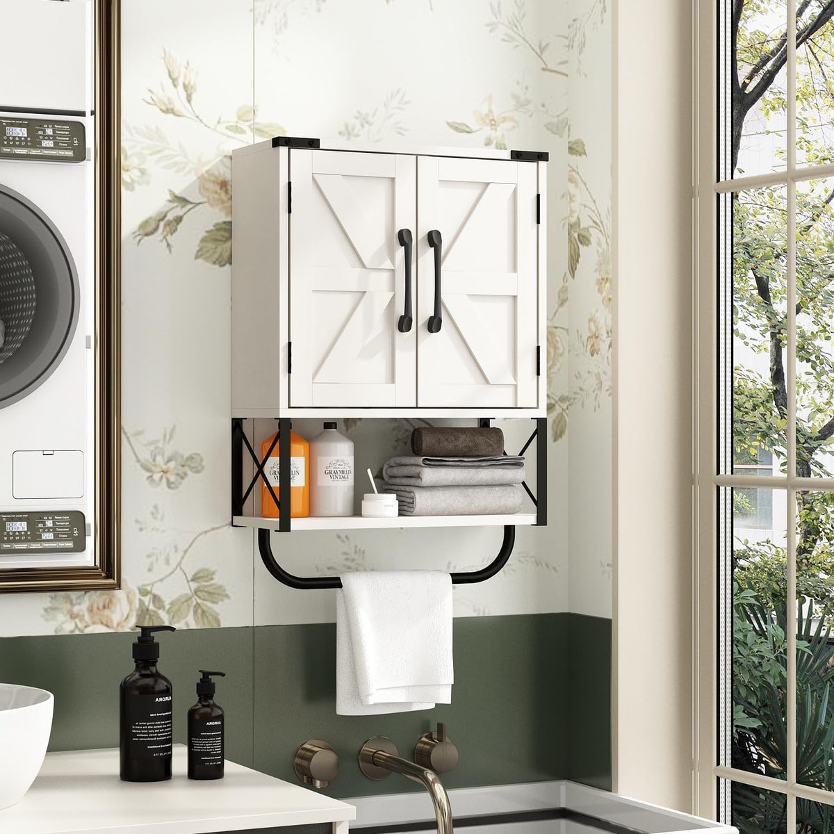 RUSTOWN Farmhouse Medicine Cabinet with 2 Barn Door, Bathroom Wall Cabinet