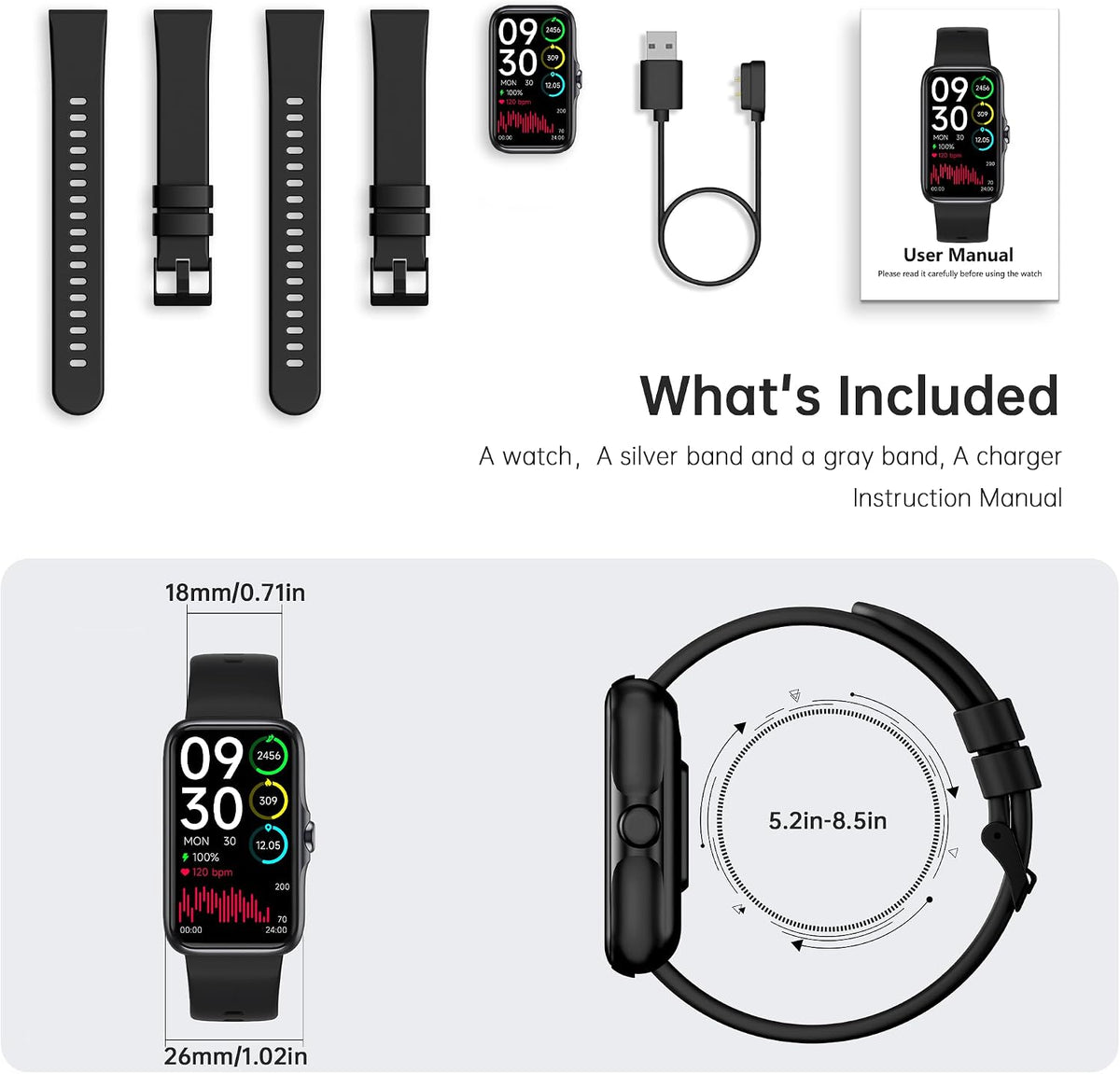 Fitness Tracker with 24/7 Continuous Heart Rate, Blood Oxy-gen Monitor, Smart...