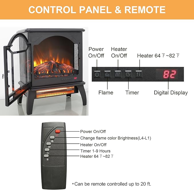 18" Electric Fireplace Stove, Freestanding Fireplaces Heater