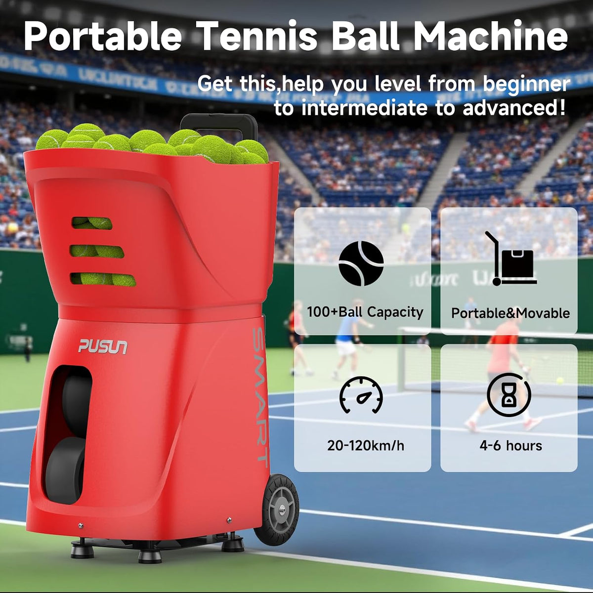 Tennis Ball Machine, PT-Smart Tennis Ball Machine with App/Remote/iWatch Cont...