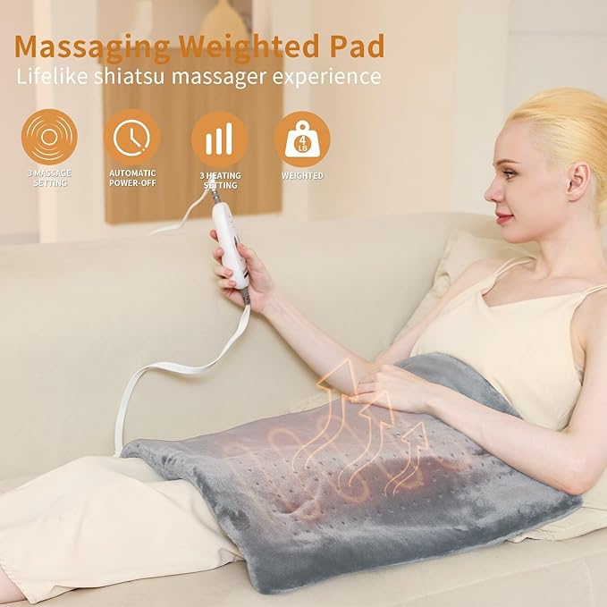 Massaging Weighted Heating Pad for Back Pain Relief, Heating Pads for Neck