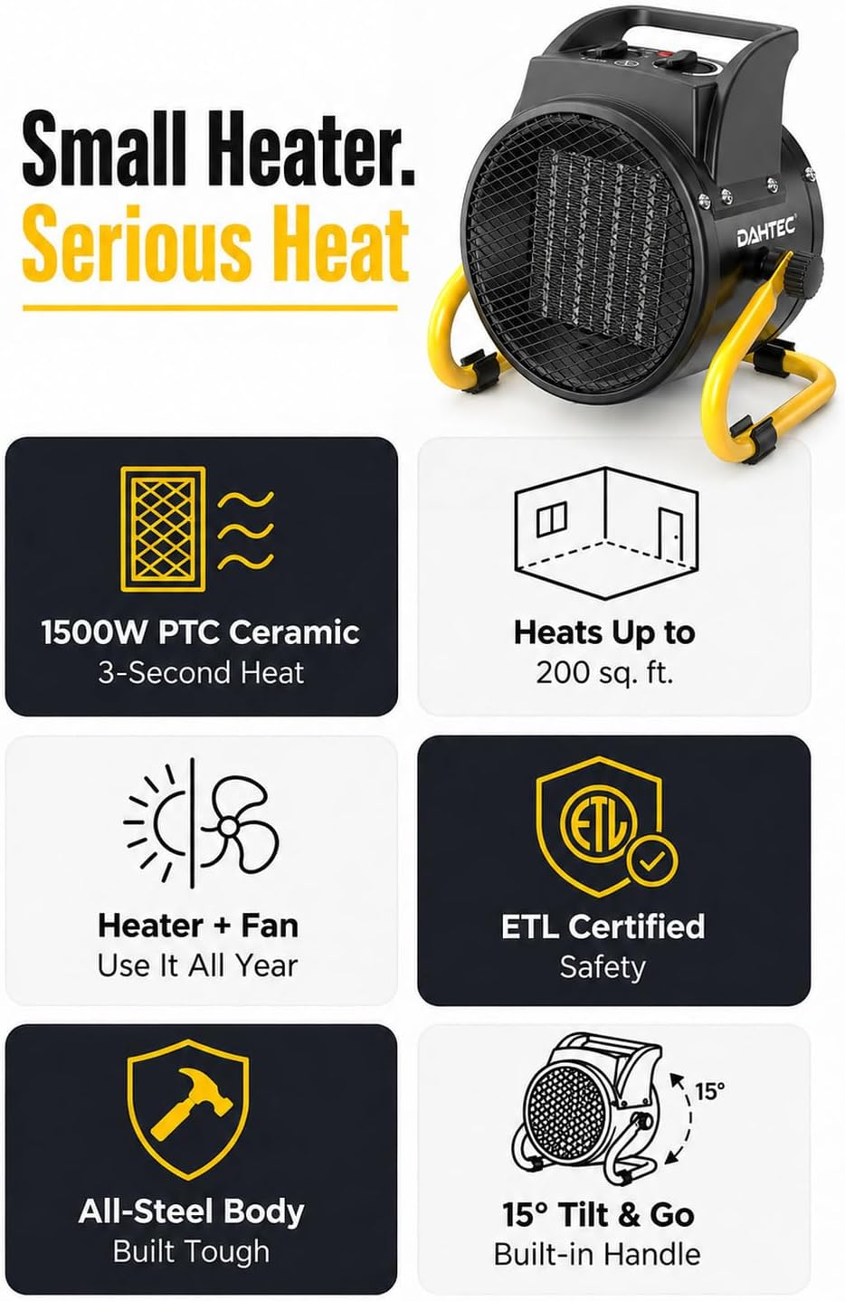 1500W Electric Space Heater for Indoor Use, Portable Ceramic Heater