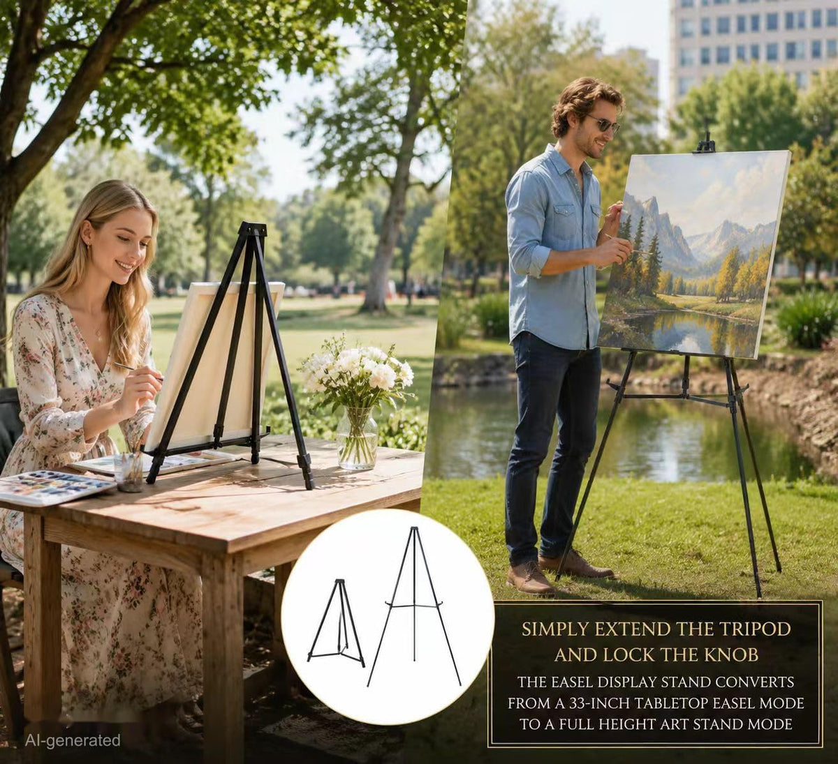 MXG Professional Aluminum Black Easel Display Stand for Painting, Signs