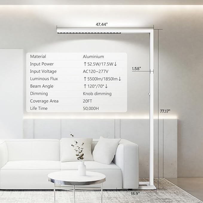 STERREN 77" LED Floor Lamp for Office, 7350LM Dimmable Eye-Care Standing...