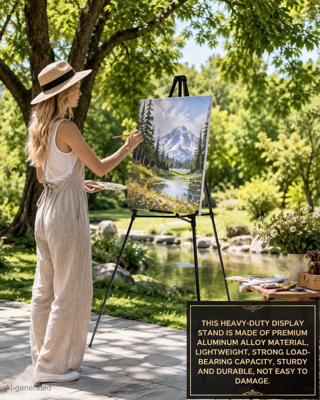 MXG Professional Aluminum Black Easel Display Stand for Painting, Signs