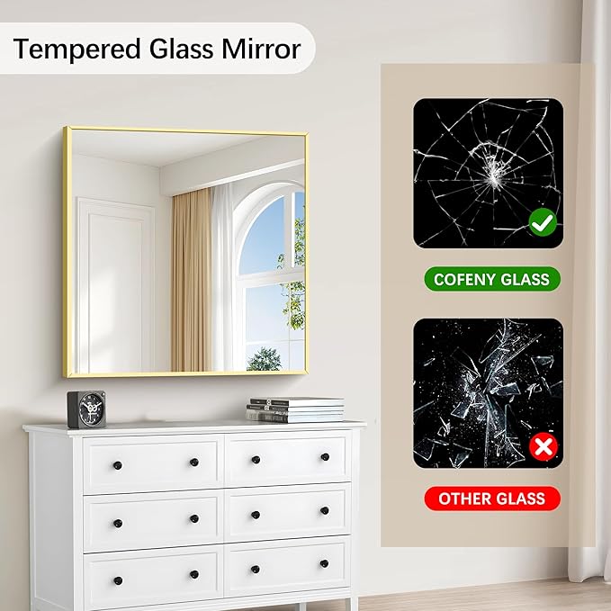 Gold Bathroom Mirror for Wall, 30x30 Inch Rectangle Mirrors