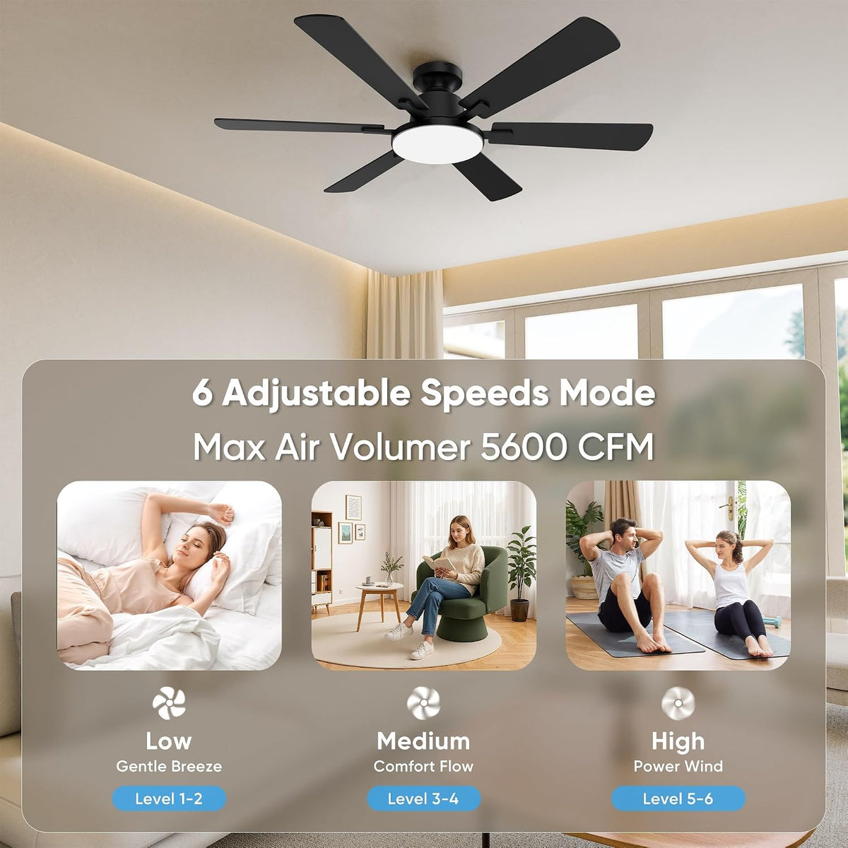 52'' Ceiling Fan with Light Remote/APP Control for Living Room