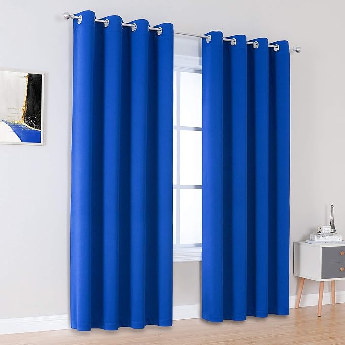 DUALIFE Royal Blue Grommet Room Darkening Curtains 52 x 90 Inches, 2 Panels