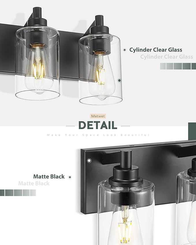 METWET 4-Light Bathroom Light Fixtures, Modern Vanity Lighting Fixtures Over