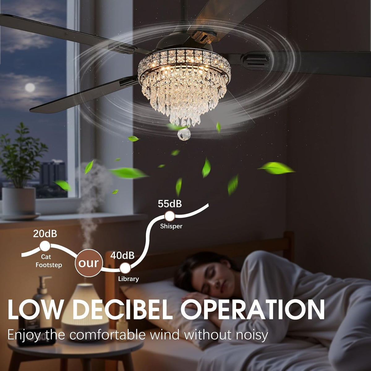 52" Crystal Chandelier Ceiling Fan with Lights - (Glam, Black)