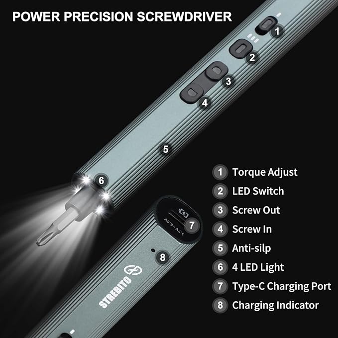 STREBITO Electric Screwdriver 155 in 1 Mini Electric Screwdriver Set, Max 5 N.m