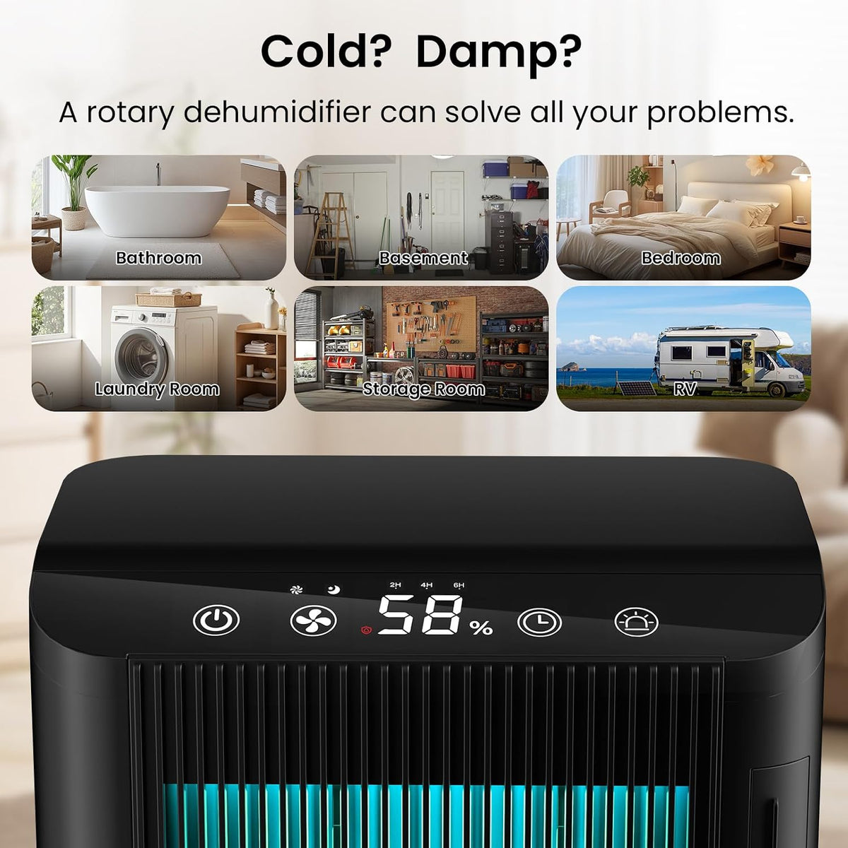 Rotary Desiccant Dehumidifier with Digital Humidity Display for Home