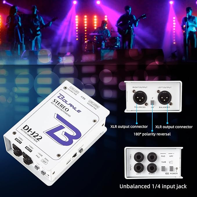 Bolanle J22 Professional Stereo DI Box/Splitter XLR 1/4 inch, Dual Channel