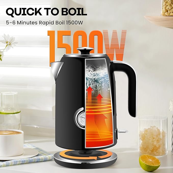 PUKOMC Electric Kettle, 1.7L Stainless Steel Tea Kettle