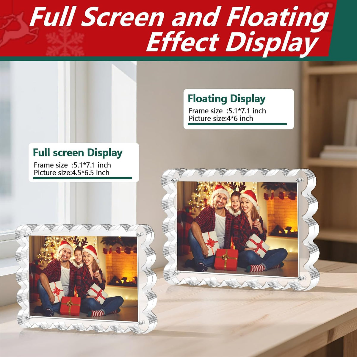 3 Pack Acrylic Picture Frame - 4x6 Magnetic Picture Frames | Double Sided Mag...