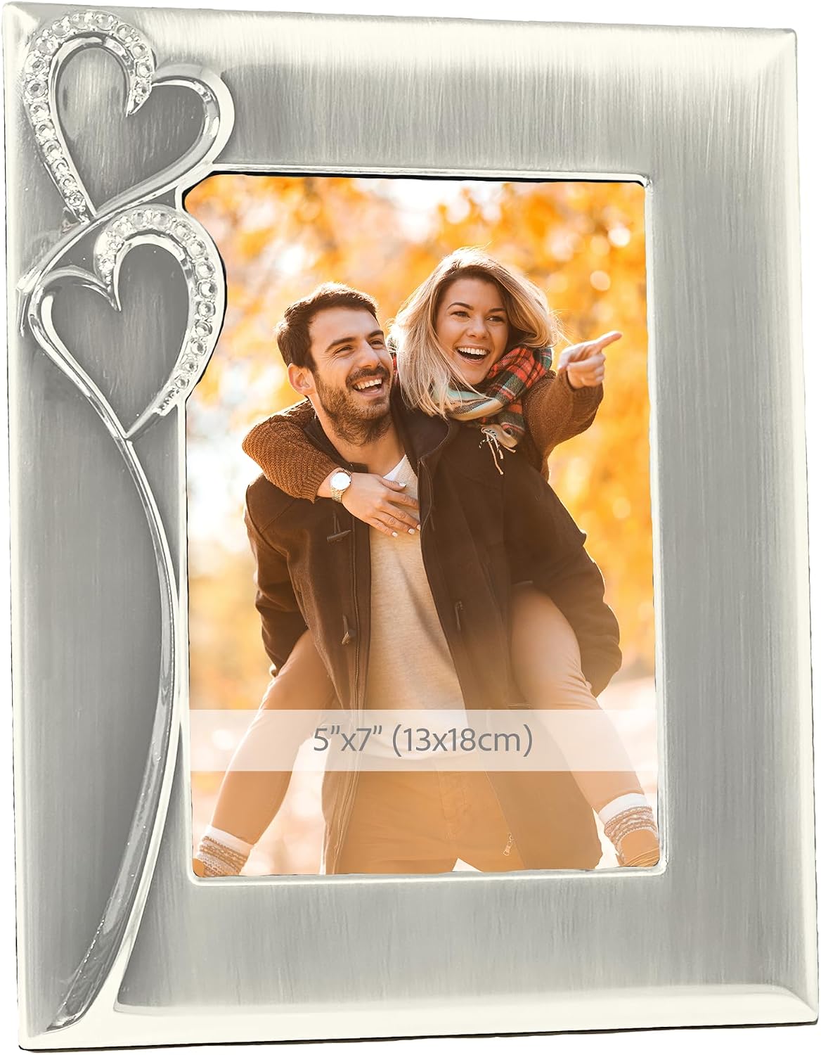 Silver Picture Frame 5x7 with Hearts – Thoughtful Gift Idea for Weddings, Eng...