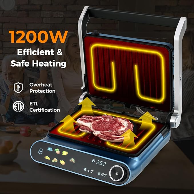 7-In-1 Sandwich Maker with LED Touch Panel & No-Stick Plates, Electric Pa...