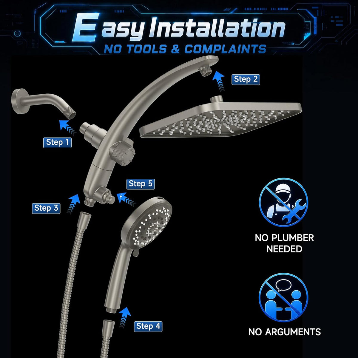 Veken 12" Rain Shower Head with Handheld,High Pressure Power Wash,Magnetic