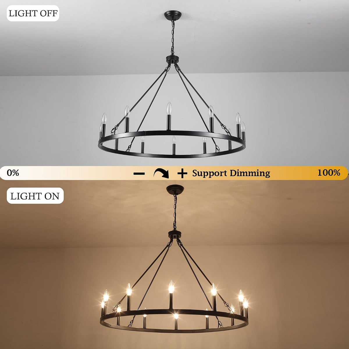 Wagon Wheel Chandelier 12 Light 38" Farmhouse Chandelier for Dining Room